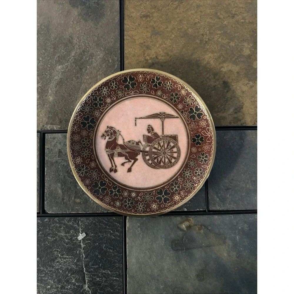 Vintage Handmade Greek Copper Plate with Ancient Art Design – 7in